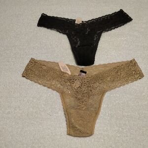 BRAND NEW Victoria's Secret Black & Gold Thong Bundle - The Lacie - One Size